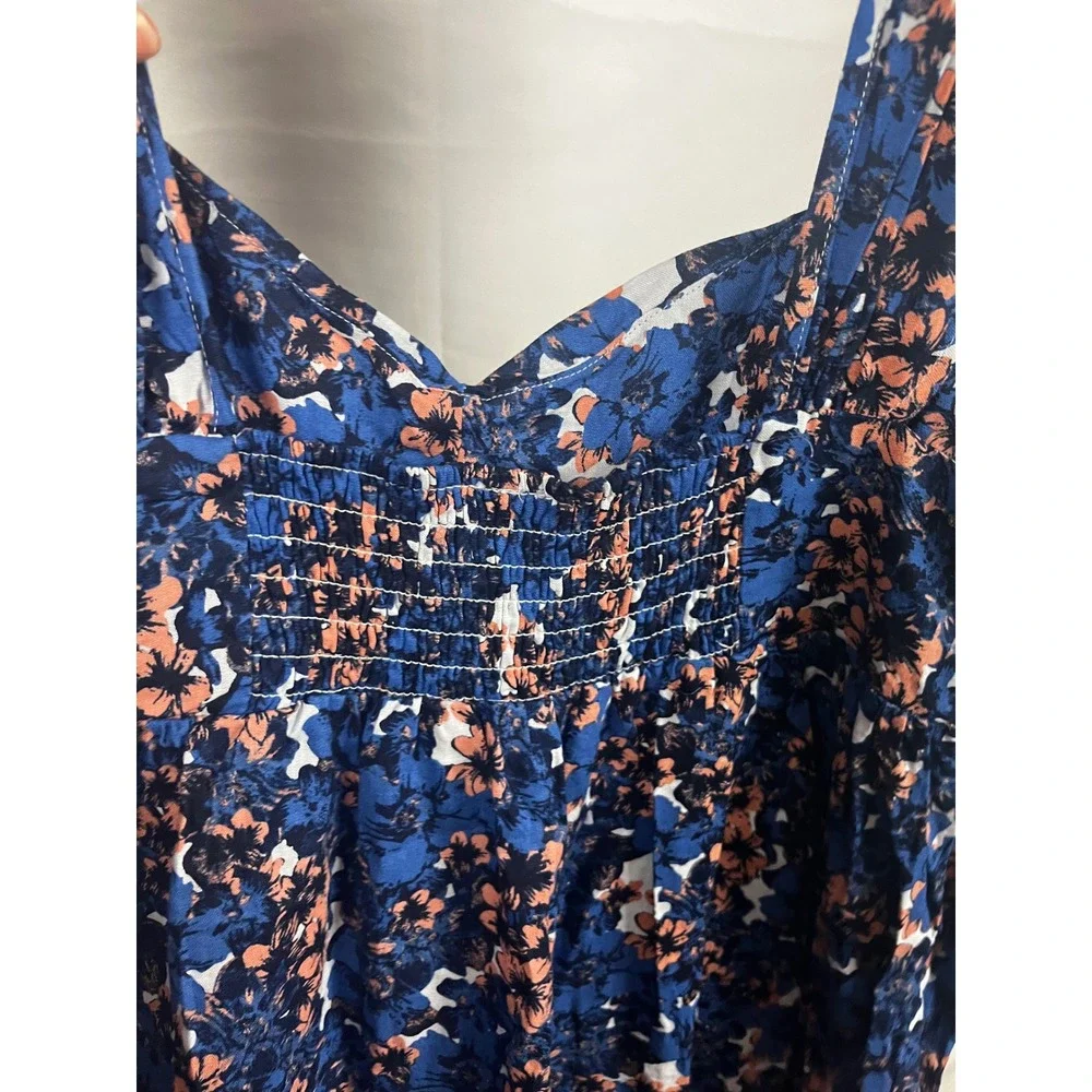 Free People NWT Women's Pattern Play Mini Dress Blue Floral Print Linen Blend- M
